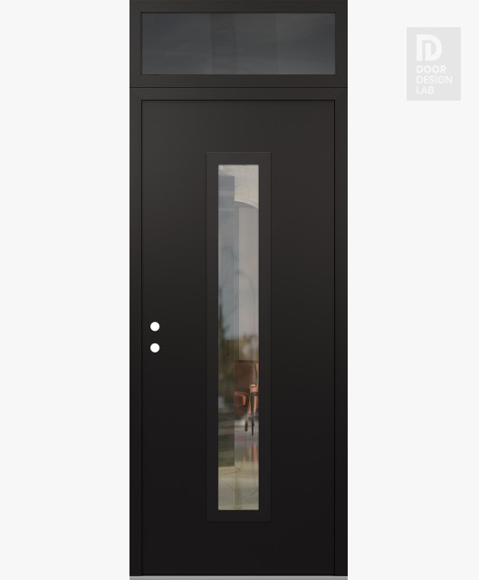 Modern Steel Front Door DIAMOND A11 36" X 96" BLACK/BLACK CLEAR GLASS PANEL BLACK RHI WITH TRANSOM MIRRORED GLASS