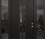 Modern Steel Front Door DIAMOND A8 68" X 96" BLACK/BLACK MIRRORED GLASS PANEL BLACK LHI WITH 2 SIDELITES AND TRANSOM MIRRORED GLASS