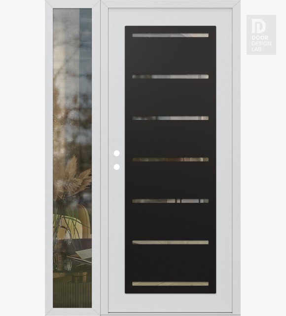 Modern Steel Front Door Diamond C11 48" x 80" white/white clear Glass Panel black RHI with Sidelite clear Glass