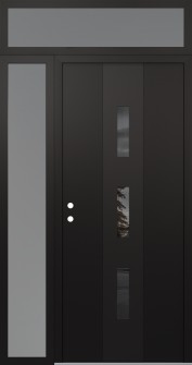 DIAMOND A7 52" X 96" BLACK/BLACK MIRRORED GLASS PANEL BLACK RHI WITH SIDELITE AND TRANSOM FROSTED GLASS