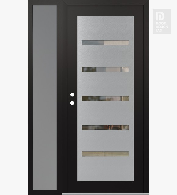 Modern Steel Front Door Diamond C7 50" x 80" black/black clear Glass Panel stainless steel RHI with Sidelite frosted Glass