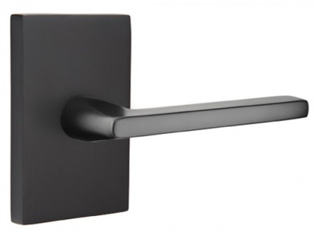 EMTEK HELIOS LEVER WITH MODERN RECTANGULAR ROSETTE PASSAGE LH FLAT BLACK (US19) 5112
