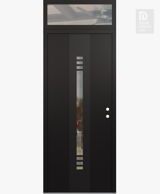 Modern Steel Front Door DIAMOND A5 36" X 96" BLACK/BLACK CLEAR GLASS PANEL BLACK LHI WITH TRANSOM CLEAR GLASS