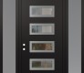 Modern Steel Front Door Diamond D1 68" x 96" black/black clear Glass Panel stainless steel RHI with 2 Sidelites and Transom frosted Glass