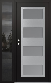 Diamond C2 52" x 80" black/white frosted Glass Panel stainless steel RHI with Sidelite mirrored Glass