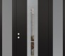 Modern Steel Front Door DIAMOND A3 60" X 96" BLACK/BLACK CLEAR GLASS PANEL STAINLESS STEEL RHI WITH 2 SIDELITES AND TRANSOM FROSTED GLASS