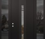 Modern Steel Front Door DIAMOND A5 68" X 96" BLACK/BLACK CLEAR GLASS PANEL BLACK RHI WITH 2 SIDELITES AND TRANSOM MIRRORED GLASS
