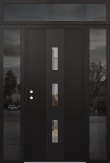 DIAMOND A7 60" X 96" BLACK/BLACK CLEAR GLASS PANEL BLACK RHI WITH 2 SIDELITES AND TRANSOM MIRRORED GLASS