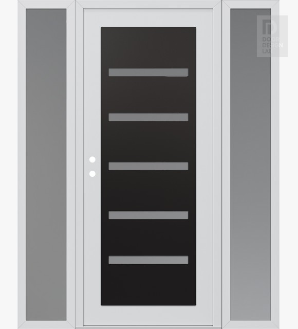 Modern Steel Front Door Diamond C7 60" x 80" white/white frosted Glass Panel black RHI with 2 Sidelites frosted Glass