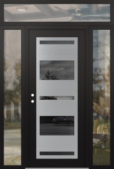 Diamond C10 64" x 96" black/black mirrored Glass Panel stainless steel RHI with 2 Sidelites and Transom clear Glass