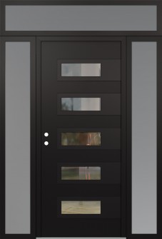 Diamond D3 64" x 96" black/black clear Glass Panel black RHI with 2 Sidelites and Transom frosted Glass