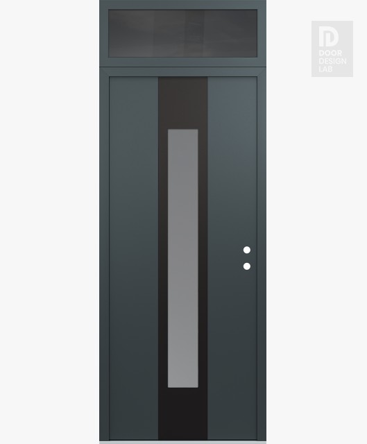 Modern Steel Front Door DIAMOND A1 36" X 96" ANTHRACITE/ANTHRACITE FROSTED GLASS PANEL BLACK LHI WITH TRANSOM MIRRORED GLASS