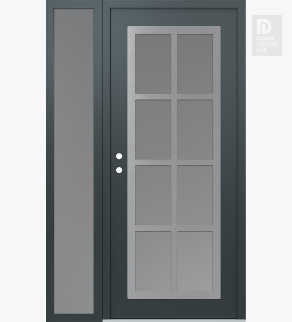 Modern Steel Front Door Diamond C16 48" x 80" anthracite/anthracite frosted Glass Panel stainless steel RHI with Sidelite frosted Glass