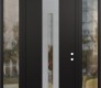 Modern Steel Front Door DIAMOND A2 68" X 96" BLACK/BLACK CLEAR GLASS PANEL STAINLESS STEEL LHI WITH 2 SIDELITES AND TRANSOM CLEAR GLASS