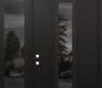 Modern Steel Front Door DIAMOND A11 52" X 96" BLACK/BLACK MIRRORED GLASS PANEL BLACK RHI WITH SIDELITE AND TRANSOM MIRRORED GLASS