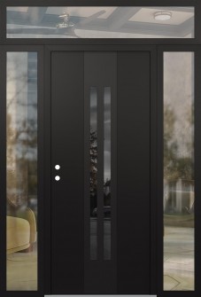 DIAMOND A8 60" X 96" BLACK/BLACK MIRRORED GLASS PANEL BLACK RHI WITH 2 SIDELITES AND TRANSOM CLEAR GLASS