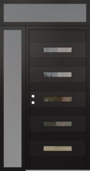 Diamond D9 48" x 96" black/black clear Glass Panel black RHI with Sidelite and Transom frosted Glass