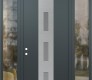 Modern Steel Front Door DIAMOND A7 68" X 96" ANTHRACITE/ANTHRACITE FROSTED GLASS PANEL STAINLESS STEEL RHI WITH 2 SIDELITES AND TRANSOM CLEAR GLASS
