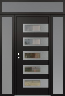 Diamond D3 64" x 96" black/black clear Glass Panel stainless steel RHI with 2 Sidelites and Transom frosted Glass