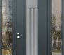 Modern Steel Front Door DIAMOND A8 60" X 96" ANTHRACITE/ANTHRACITE FROSTED GLASS PANEL STAINLESS STEEL RHI WITH 2 SIDELITES AND TRANSOM CLEAR GLASS