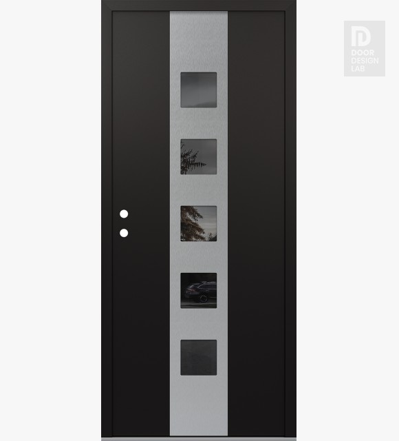 Modern Steel Front Door DIAMOND A13 36" X 80" BLACK/BLACK MIRRORED GLASS PANEL STAINLESS STEEL RHI