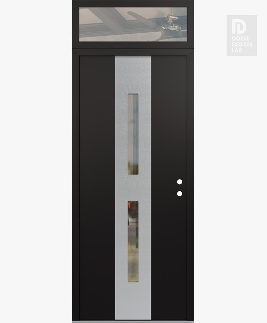 Modern Steel Front Door DIAMOND A6 36" X 96" BLACK/BLACK CLEAR GLASS PANEL STAINLESS STEEL LHI WITH TRANSOM CLEAR GLASS