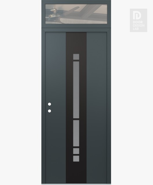 Modern Steel Front Door DIAMOND A3 36" X 96" ANTHRACITE/ANTHRACITE FROSTED GLASS PANEL BLACK RHI WITH TRANSOM CLEAR GLASS
