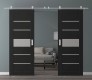 DOUBLE BARN DOOR AVON 07-06 VETRO BLACK MATTE 48" X 96" X 1 3/4" STAINLESS STEEL HARDWARE