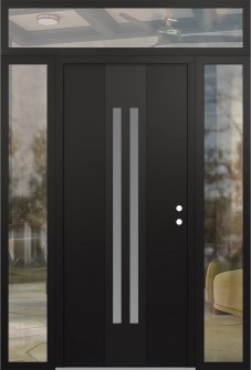 DIAMOND A8 68" X 96" BLACK/WHITE FROSTED GLASS PANEL BLACK LHI WITH 2 SIDELITES AND TRANSOM CLEAR GLASS