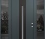 Modern Steel Front Door DIAMOND A2 68" X 96" ANTHRACITE/ANTHRACITE FROSTED GLASS PANEL BLACK LHI WITH 2 SIDELITES AND TRANSOM MIRRORED GLASS