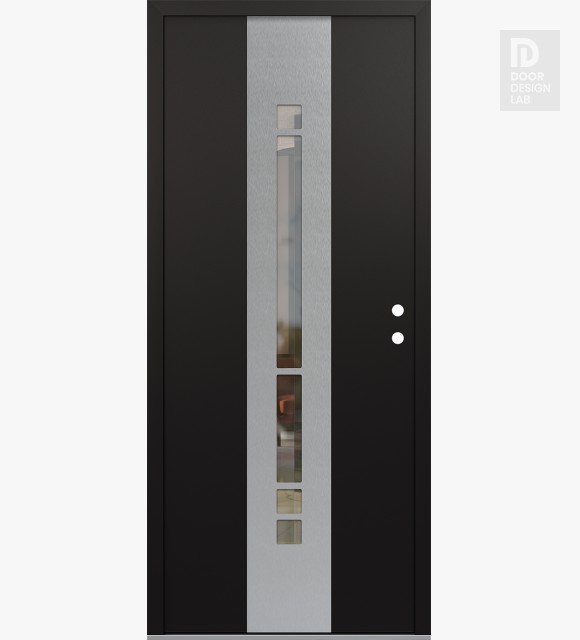 Modern Steel Front Door DIAMOND A3 36" X 80" BLACK/BLACK CLEAR GLASS PANEL STAINLESS STEEL LHI