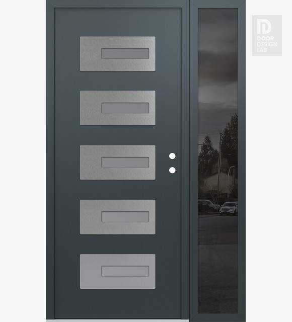 Modern Steel Front Door Diamond D6 48" x 80" anthracite/anthracite frosted Glass Panel stainless steel LHI with Sidelite mirrored Glass