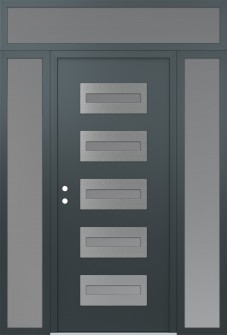 Diamond D4 64" x 96" anthracite/anthracite frosted Glass Panel stainless steel RHI with 2 Sidelites and Transom frosted Glass