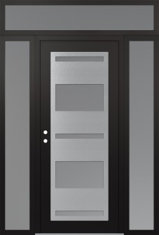 Diamond C10 60" x 96" black/white frosted Glass Panel stainless steel RHI with 2 Sidelites and Transom frosted Glass