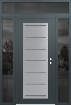 Diamond C11 64" x 96" anthracite/anthracite frosted Glass Panel stainless steel LHI with 2 Sidelites and Transom mirrored Glass