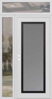 Diamond C1 48" x 96" white/white frosted Glass Panel black RHI with Sidelite and Transom clear Glass