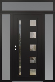 Diamond C3 64" x 96" black/black clear Glass Panel black RHI with 2 Sidelites and Transom frosted Glass