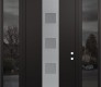 Modern Steel Front Door DIAMOND A12 64" X 96" BLACK/WHITE FROSTED GLASS PANEL STAINLESS STEEL LHI WITH 2 SIDELITES AND TRANSOM MIRRORED GLASS