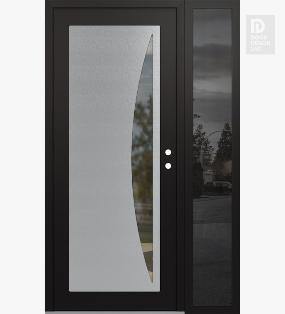 Modern Steel Front Door Diamond C13 50" x 80" black/black clear Glass Panel stainless steel LHI with Sidelite mirrored Glass