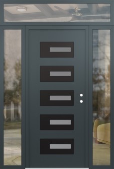 Diamond D6 60" x 96" anthracite/anthracite frosted Glass Panel black LHI with 2 Sidelites and Transom clear Glass