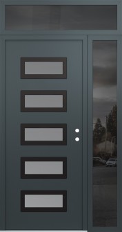 Diamond D1 50" x 96" anthracite/anthracite frosted Glass Panel black LHI with Sidelite and Transom mirrored Glass