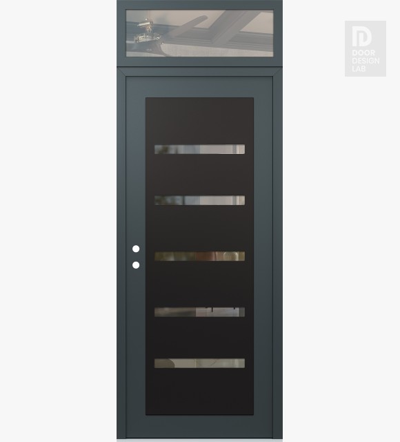 Modern Steel Front Door Diamond C7 36" x 96" anthracite/anthracite clear Glass Panel black RHI with Transom clear Glass