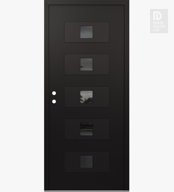 Modern Steel Front Door Diamond D8 36" x 80" black/black mirrored Glass Panel black RHI