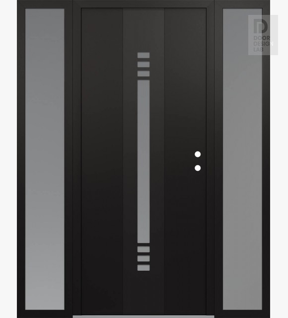 Modern Steel Front Door DIAMOND A5 60" X 80" BLACK/WHITE FROSTED GLASS PANEL BLACK LHI WITH 2 SIDELITES FROSTED GLASS