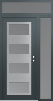 Diamond C2 48" x 96" anthracite/anthracite frosted Glass Panel stainless steel LHI with Sidelite and Transom frosted Glass