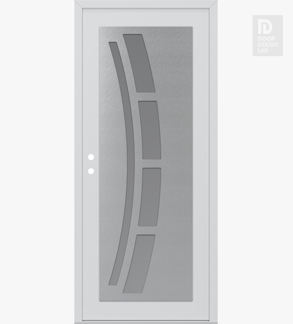 Modern Steel Front Door Diamond C12 36" x 80" white/white frosted Glass Panel stainless steel RHI