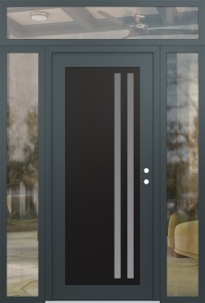 Diamond C6 60" x 96" anthracite/anthracite frosted Glass Panel black LHI with 2 Sidelites and Transom clear Glass