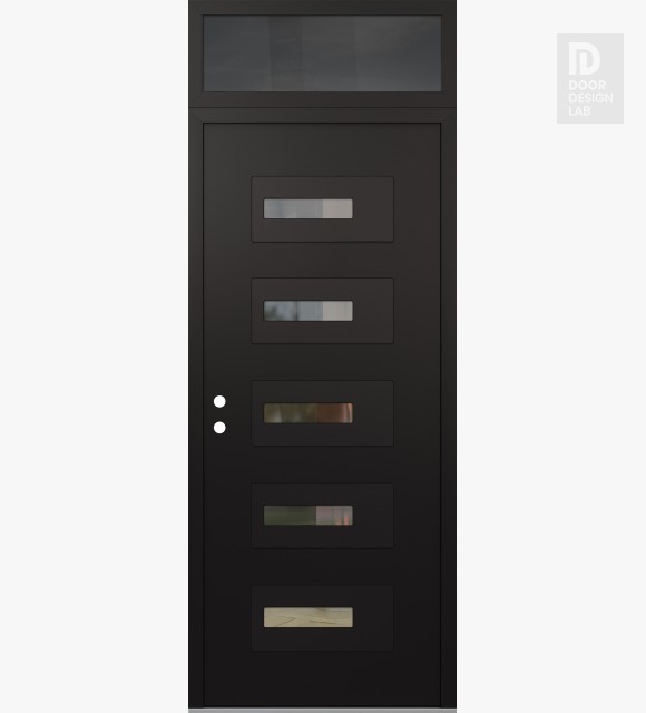 Modern Steel Front Door Diamond D6 36" x 96" black/black clear Glass Panel black RHI with Transom mirrored Glass