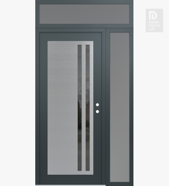 Modern Steel Front Door Diamond C6 48" x 96" anthracite/anthracite mirrored Glass Panel stainless steel LHI with Sidelite and Transom frosted Glass