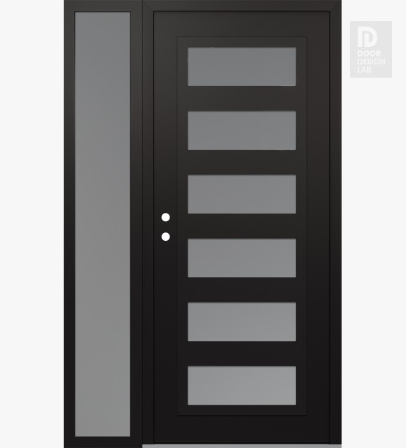 Modern Steel Front Door Diamond C9 52" x 80" black/white frosted Glass Panel black RHI with Sidelite frosted Glass